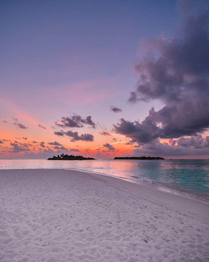 sunset, horizon, beach, clouds, sky, Nature, HD phone wallpaper