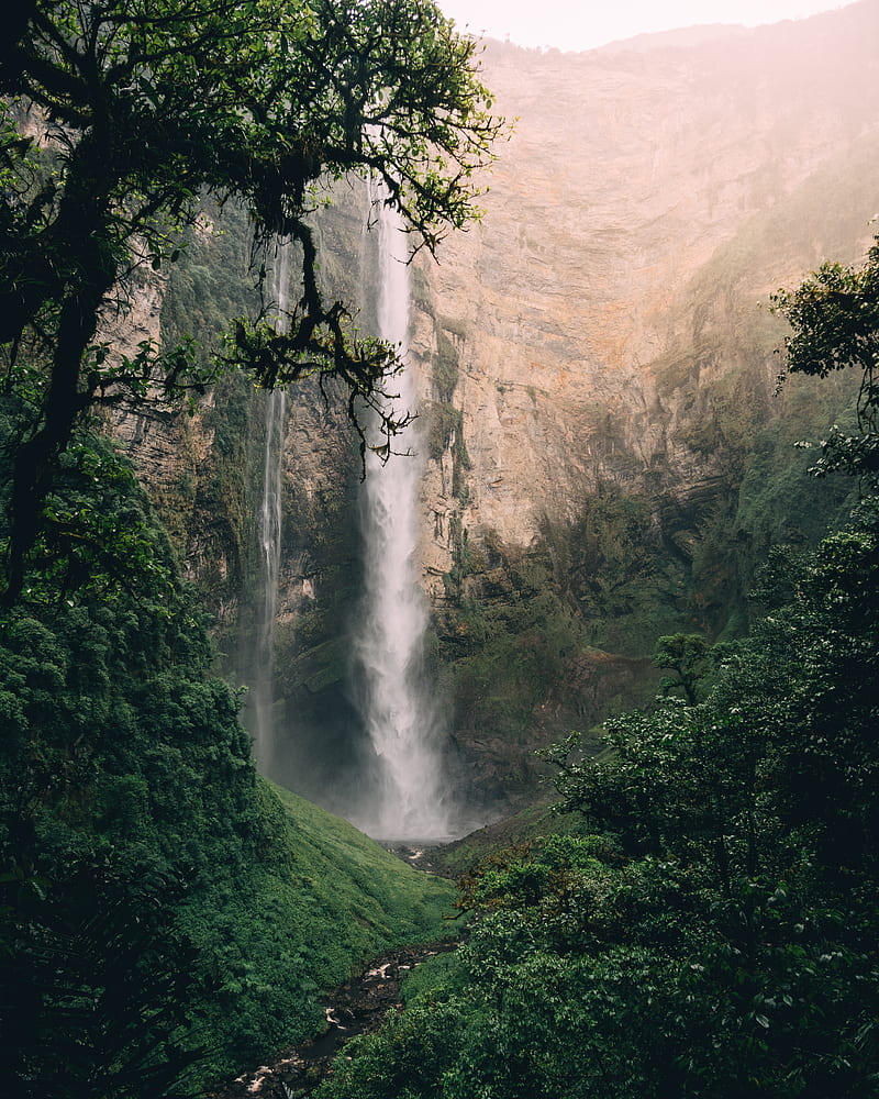 waterfall, cliff, water, spray, fog, HD phone wallpaper