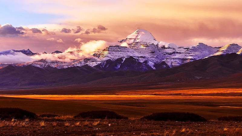 Tibet, colorful, snow, mountains, HD wallpaper