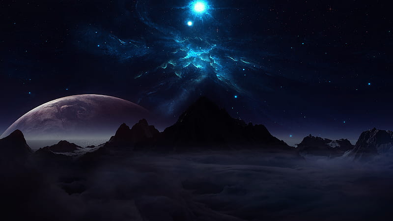 Sci Fi, Landscape, Cloud, Digital Art, Mountain, Planet, Sky, Stars, HD wallpaper