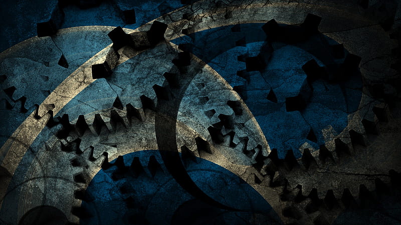 Blue Cog Grunge, brushes, tech, layers, 2560X1440, digital art, abstract, metal, mechanical, cog, texture, color, wheel, hop, teeth, blue, HD wallpaper