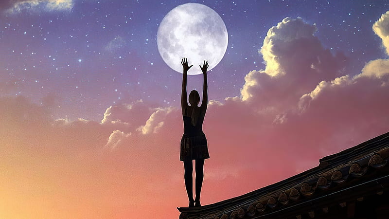 Dreams Of Reaching To The Moon, moon, artist, artwork, digital-art, HD wallpaper