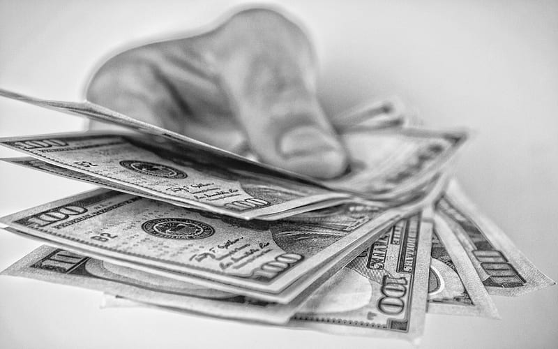 american dollars in hand, monochrome, money in hand, finance concepts, business, money, HD wallpaper