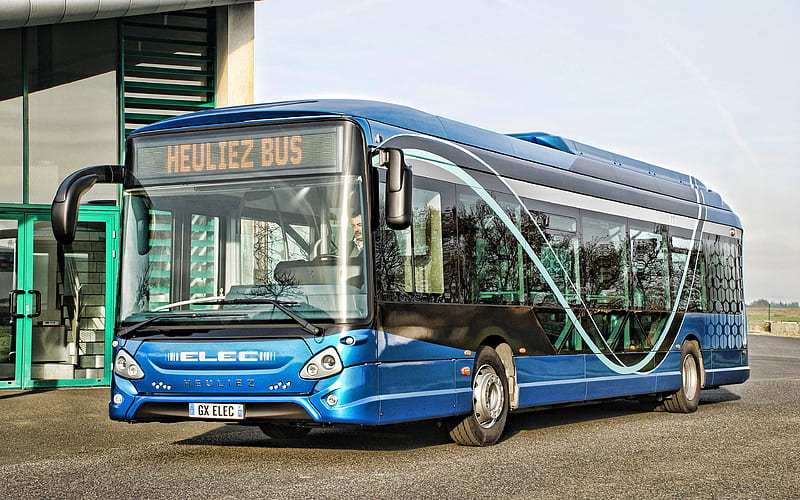 Heuliez GX 337 Elec 2019 buses, passenger bus, city transport, blue bus, electric buses, Heuliez, R, bus on bus stop, HD wallpaper