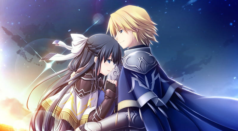 ♡ Couple ♡, pretty, guy, sweet, nice, anime, love, handsome, hot, anime girl, long hair, couple, female, male, lovely, romantic, romance, sexy, short hair, hug, armor, cute, boy, warrior, girl, lover, HD wallpaper