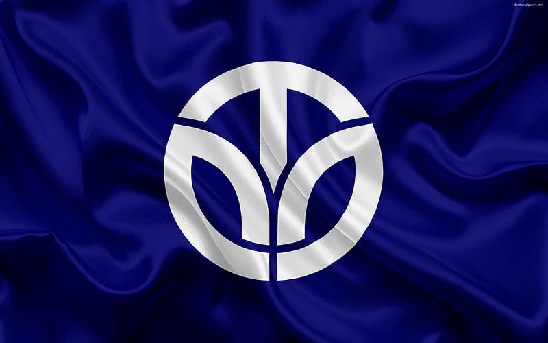 Flag of Fukui Prefecture, Japan dark blue silk flag, symbols, Fukui, emblem, symbols of Japanese prefectures, HD wallpaper