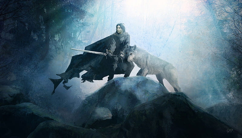 Game of Thrones Artwork - Jon Snow & Ghost, pretty, wonderful, stunning, marvellous, game of thrones, adorable, nice, fantasy, tv show, outstanding super, essos, a song of ice and fire, ghost, entertainment, the nights watch, awesome, moonlight, great, westeros, bonito, woman, artwork show, tv series, amazing, fantastic, george r r martin, medieval, skyphoenixx1, jon snow, HD wallpaper