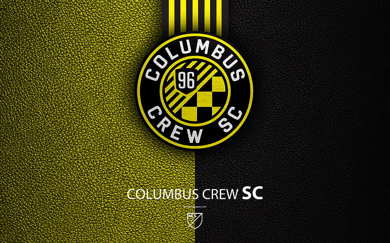 Columbus Crew SC American soccer club, MLS, leather texture, logo, emblem, Major League Soccer, Columbus, Ohio, USA, football, MLS logo, HD wallpaper