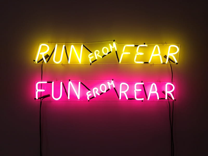 run frfom fear fun from rear LED signage, HD wallpaper