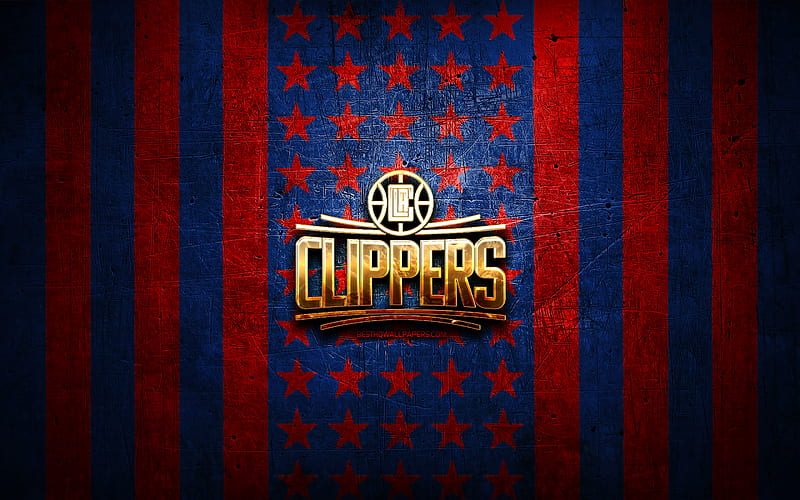 Los Angeles Clippers flag, NBA, red blue metal background, american basketball club, Los Angeles Clippers logo, USA, basketball, golden logo, Los Angeles Clippers, LA Clippers, HD wallpaper