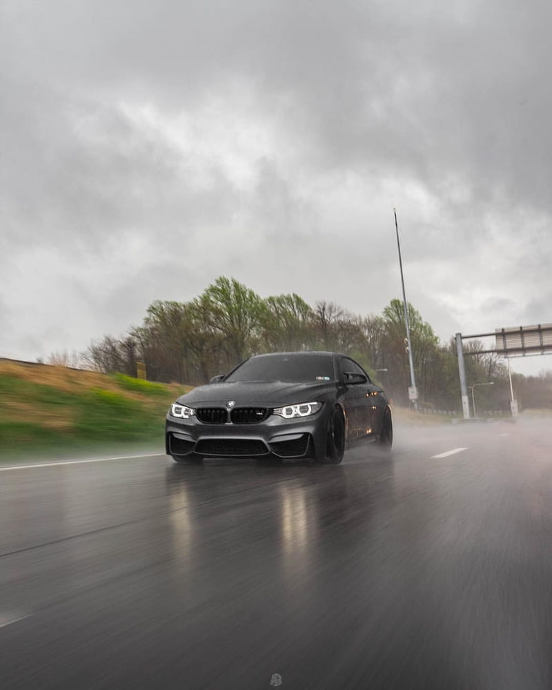 BMW M4, car, coupe, f82, m power, rainy, road, vehicle, HD phone wallpaper