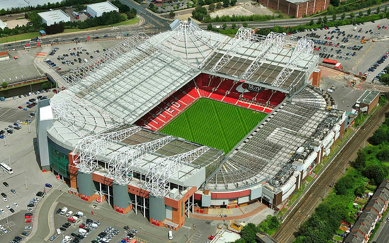 Old Trafford, Theatre of Dreams, view from above football stadium, Manchester United, England, Premier League, HD wallpaper