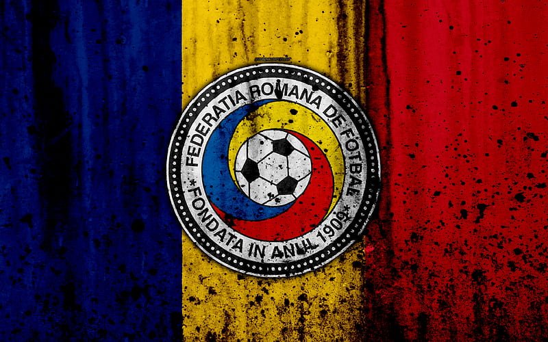 Romania national football team logo, grunge, Europe, football, stone texture, soccer, Romania, European national teams, HD wallpaper