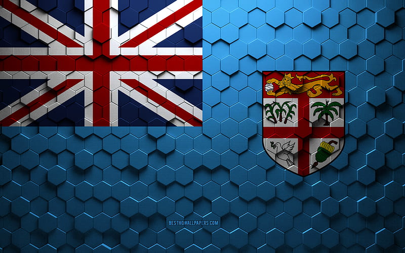 Flag of Fiji, honeycomb art, Fiji hexagons flag, Fiji, 3d hexagons art, Fiji flag, HD wallpaper