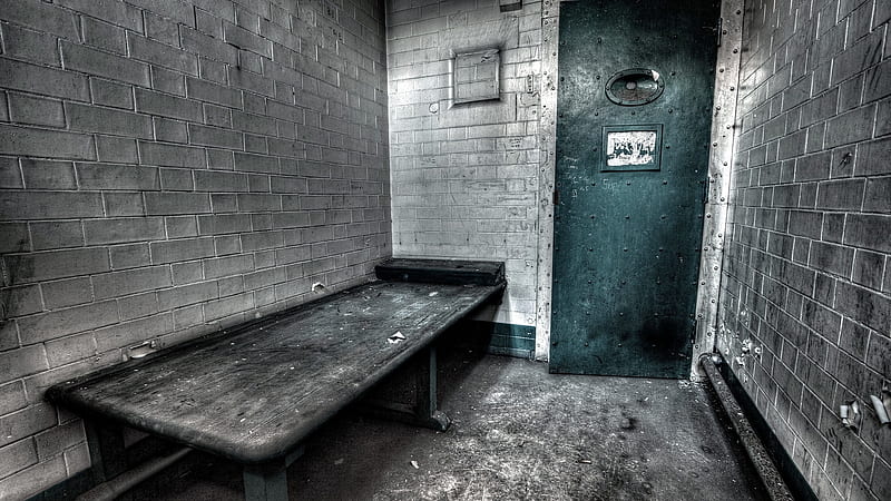 abandoned prison cell r, cell, bricks, bunk, r, prison, abandoned, HD wallpaper