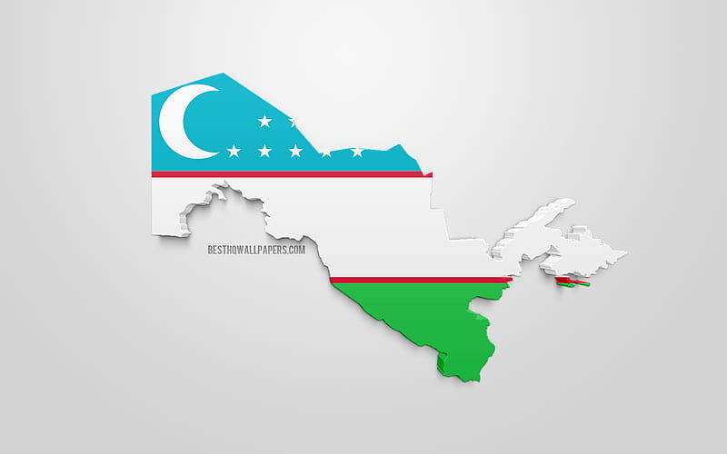 3d flag of Uzbekistan, map silhouette of Uzbekistan, 3d art, Uzbekistan flag, Europe, Uzbekistan, geography, Uzbekistan 3d silhouette, HD wallpaper