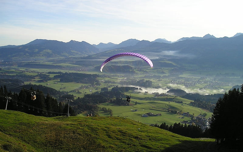 Paragliding in Germany, sport, Germany, paraglider, mountains, HD wallpaper