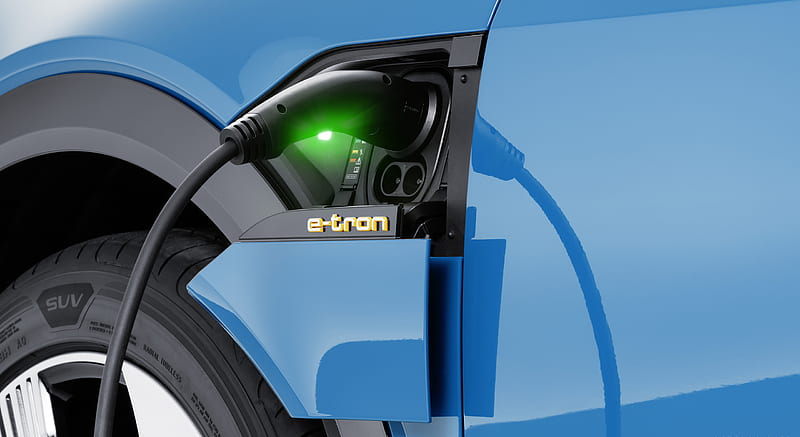 2019 Audi e-tron Electric SUV (Color: Antigua Blue) - Charging , car, HD wallpaper