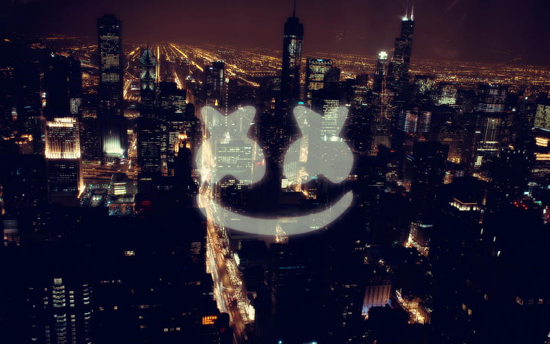 Marshmello, DJ, logo, night city, USA, skyscrapers, HD wallpaper