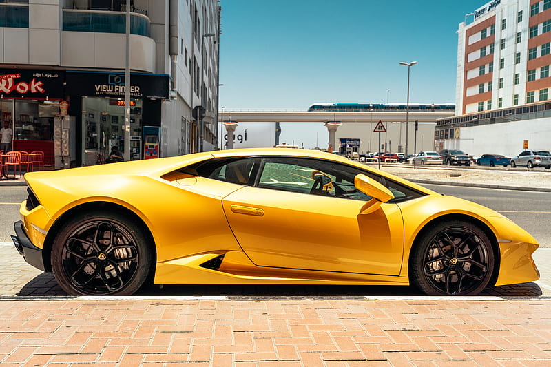 Of Yellow Lamborghini Parked Beside Road, HD wallpaper