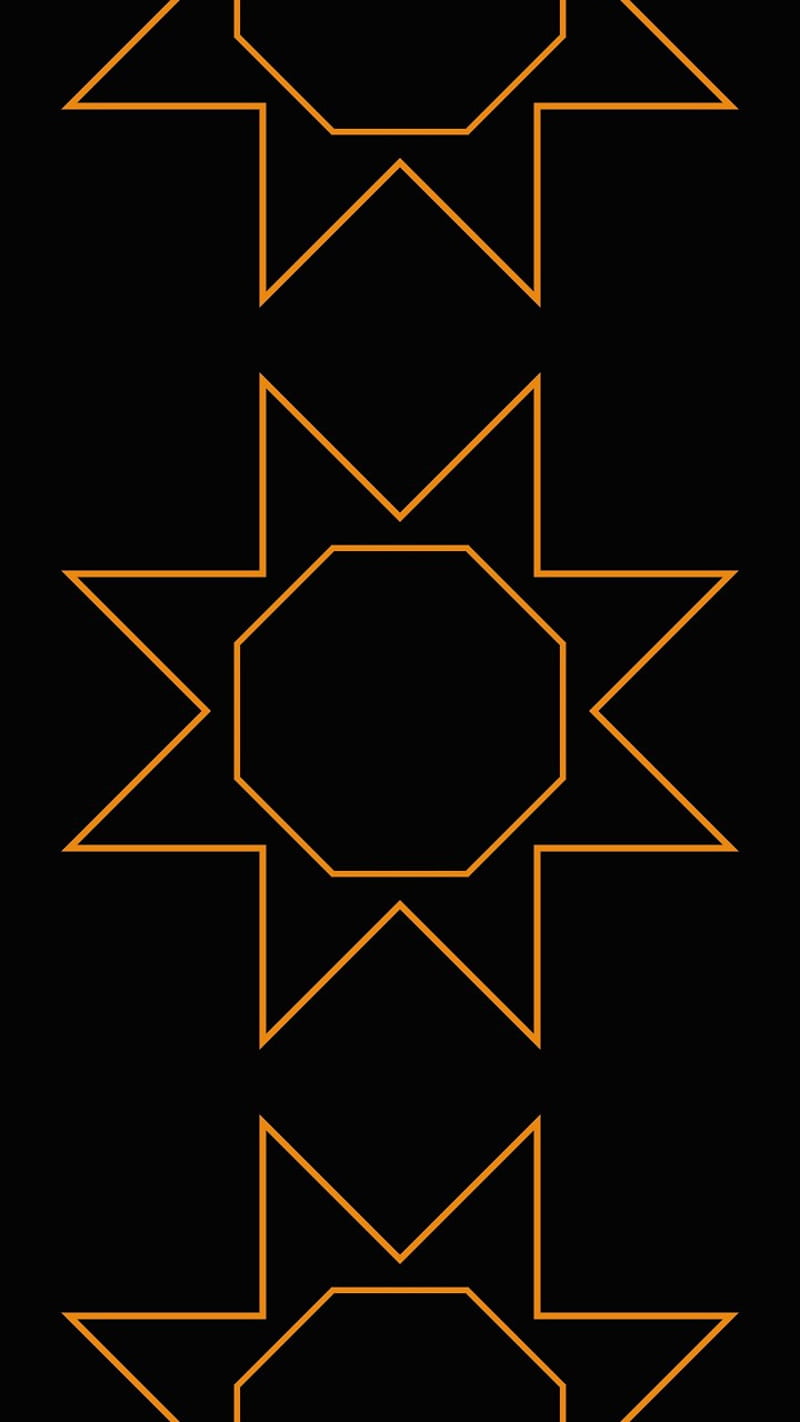 Black Orange Line 03, 8 point star, art, geometric, octagon, HD phone wallpaper