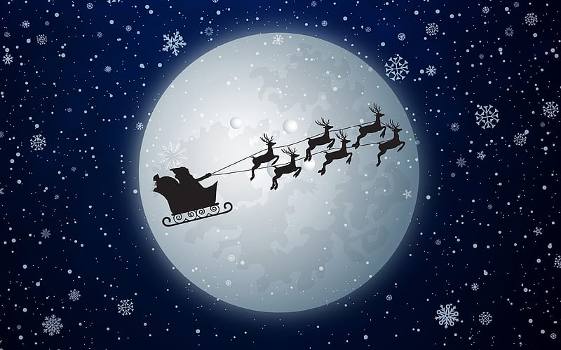 Santa Claus on sleigh New Years Eve, background with santa claus, moon, christmas eve, christmas decorations, xmas backgrounds, xmas decorations, santa claus backgrounds, christmas concepts, Santa Claus, HD wallpaper