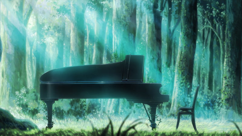 play for me, forest, pretty, music, beauty, nature, trees, piano, light, HD wallpaper