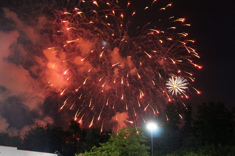 Fireworks, red lights, pyrotechnics, fire cracker, HD wallpaper