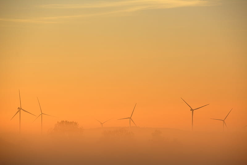 Windfarm , wind-turbines, nature, wind-farm, sunset, HD wallpaper