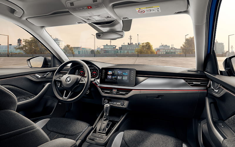2019, Skoda Scala, interior view inside, front panel, new Scala, Czech cars, HD wallpaper
