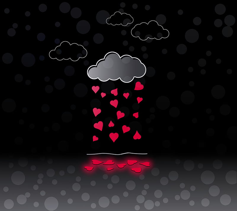 rain, black, heart, red, HD wallpaper