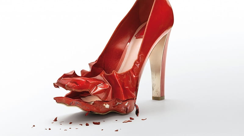 Red old shoe, red, shoe, funny, white, creative, old, situation, HD wallpaper