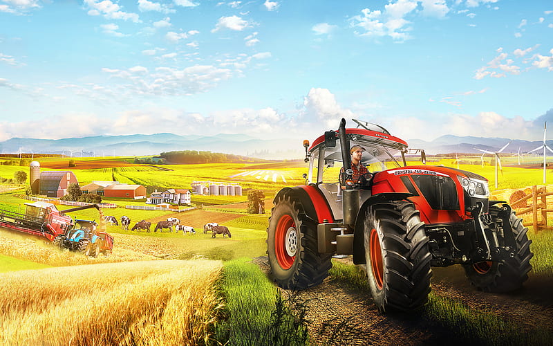 Pure Farming 2018, poster, farm simulator, 2018 games, HD wallpaper
