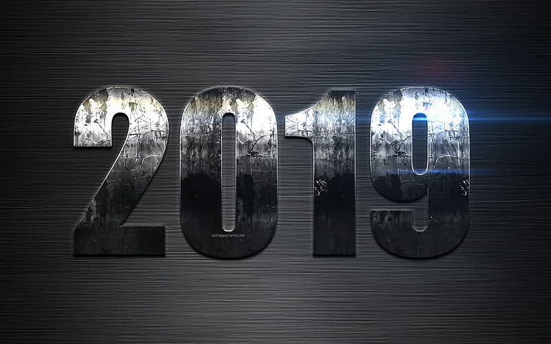 2019 year, metal numbers, Happy New Year, gray background, 2019 concepts, New Year, HD wallpaper