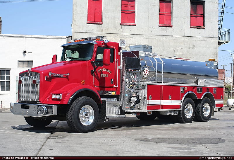 kenworth, fire, truck, fresno, HD wallpaper