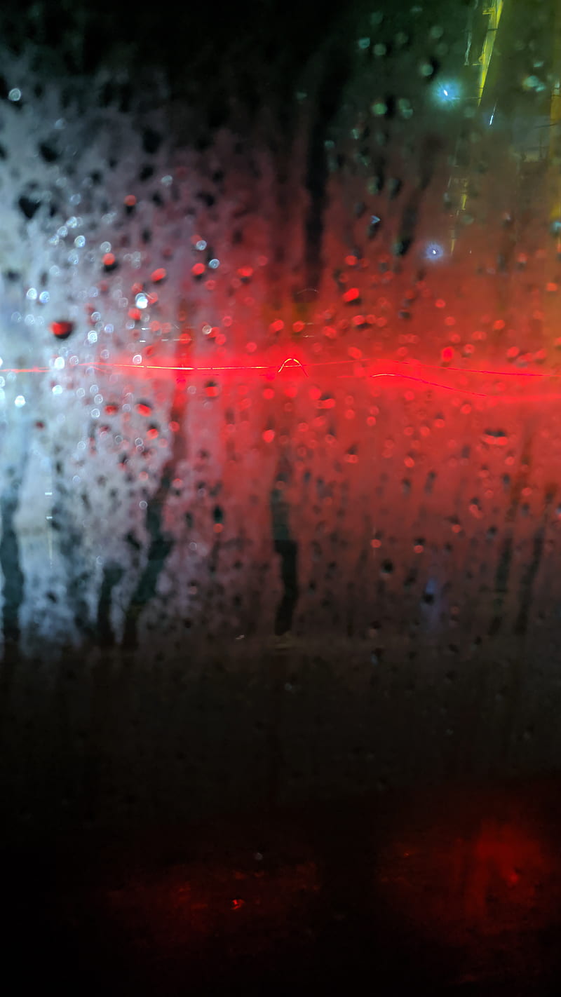 Rainy drops, amoled, night, red, water, weather, HD phone wallpaper