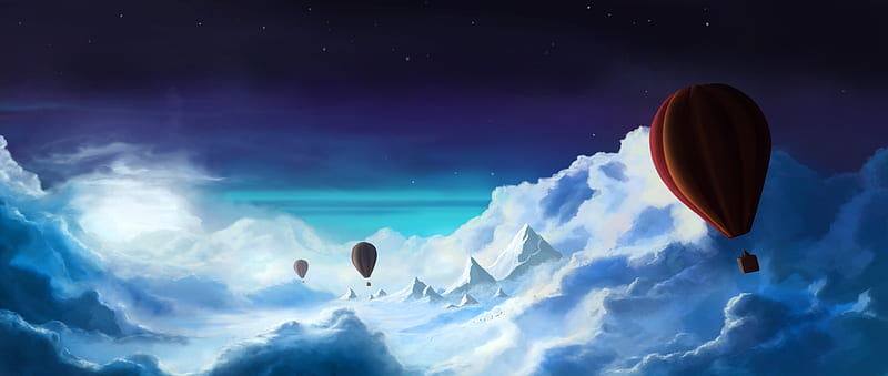 Hot Air Balloons Red Art Cloud Luminos Sky Fantasy White Blue