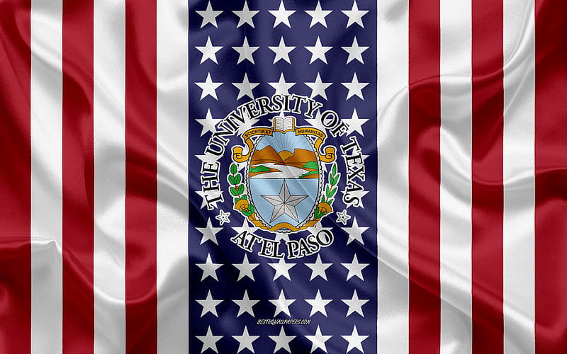 University of Texas at El Paso Emblem, American Flag, University of Texas at El Paso logo, El Paso, Texas, USA, University of Texas at El Paso, HD wallpaper