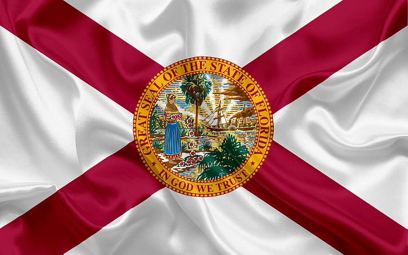 Florida Flag, flags of States, flag State of Florida, USA, state Florida, silk, Florida coat of arms, HD wallpaper