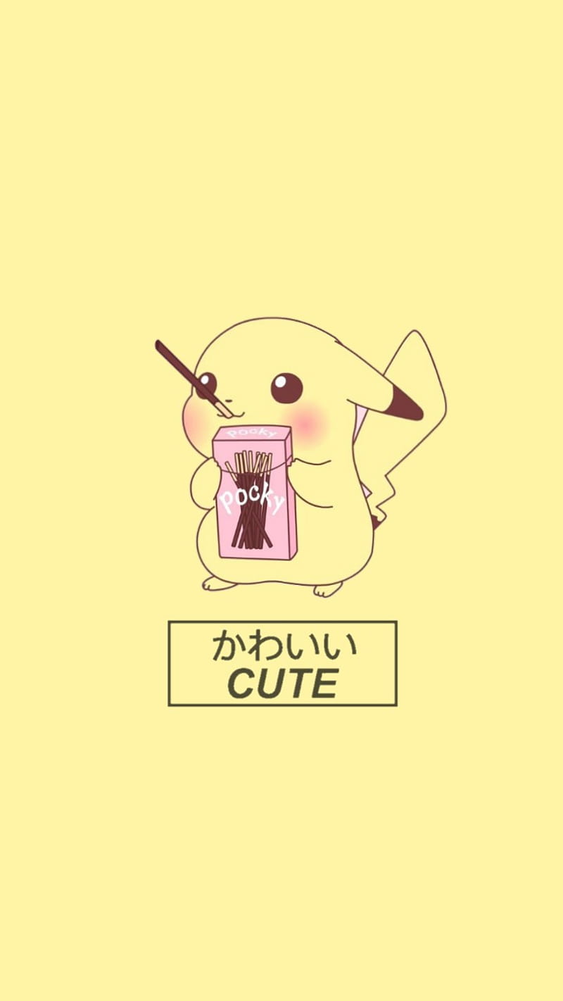 Pikachu cute, eating, pokemon, anime, manga, japan, japanese, yellow, kawai, HD phone wallpaper
