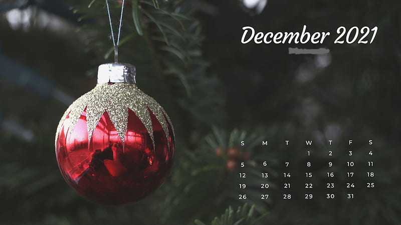 Christmas Tree Red Decoration Glitter Ball December 2021 Calendar December, HD wallpaper