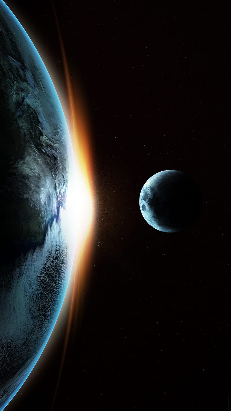 Earth Moon Transit , space, universe, planet, shine, HD phone wallpaper