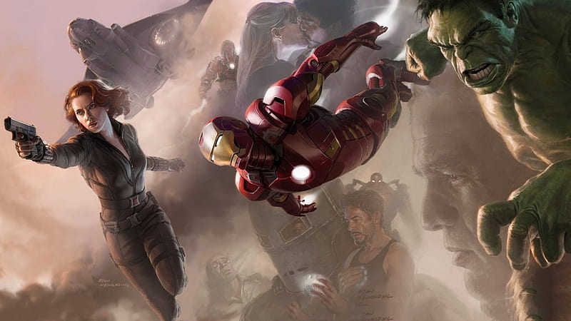 Avengers Black Widow Hulk Iron Man, avengers, black-widow, hulk, iron-man, superheroes, artwork, HD wallpaper
