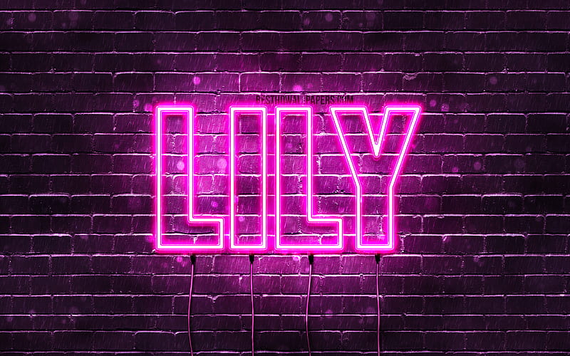 Lily with names, female names, Lily name, purple neon lights, horizontal text, with Lily name, HD wallpaper