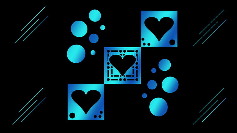 Blue Color Heart and Circle Shapes, HD wallpaper