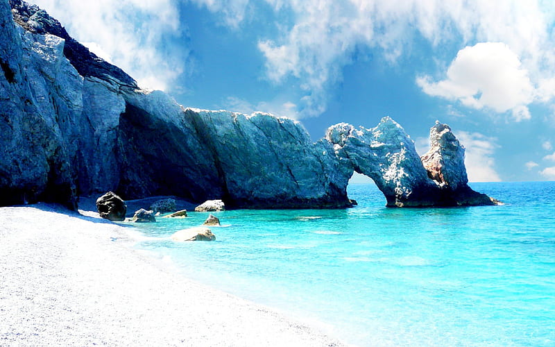 Skiathos, greece, bonito, sky, clouds, sea, beaches, nature, blue, HD wallpaper