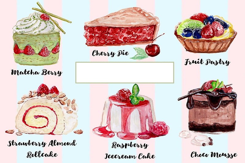 :), sweet, watercolor, cake, food, valentine, card, dessert, HD wallpaper