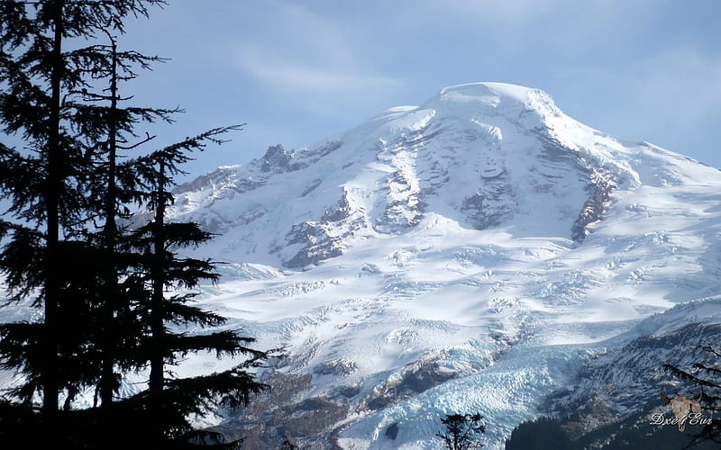 Mount Baker , mountain, fall, , tree, snow, washington, blue, HD wallpaper