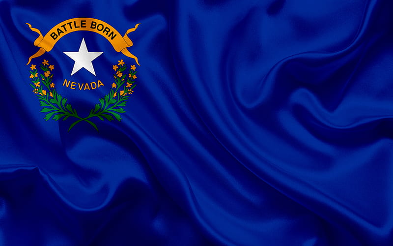 Flag of Nevada, blue silk flag, coat of arms, silk texture, Nevada, USA, HD wallpaper