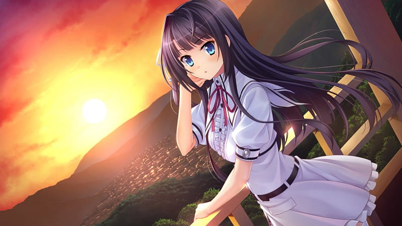 Anime fly sky light dress long hair original sun girl beauty wallpaper, 3200x1800, 815915